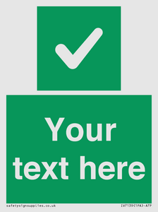 Custom green background, green square with tick sign